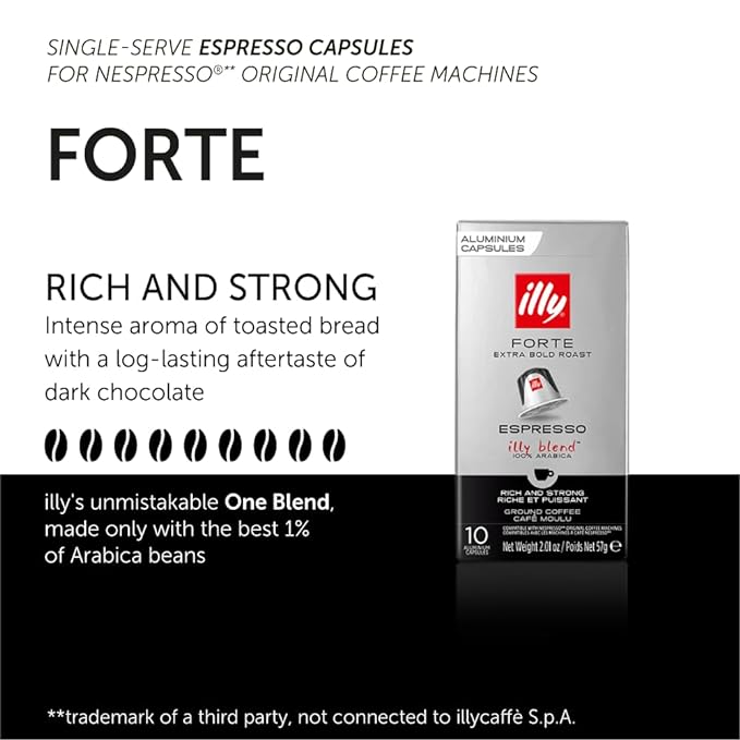 Illy Espresso Compatible Capsules - Single-Serve Coffee Capsules & Pods - Forte Extra Bold Roast - Notes Of Dark Chocolate Coffee Pods - For Nespresso Coffee Machines – 10 Count