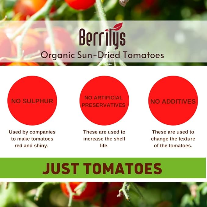 Berrilys Organic Sun-Dried Tomatoes, Salted, No Sulfur, No Preservatives, Kosher, Raw, Non-GMO, Great Ingredient for Baking and Cooking, Requires Pre-treatment or Cooking Before Consumption, 5 LB