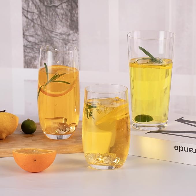 KAMMAK Drinking Glasses Set of 2, 15oz Crystal Water Glasses, Everyday Tall Glass Cups, Highball Glass for Cocktail, Juice, Mojito, Iced Tea, Kitchen and Bar Glassware Gifts,Collins Glasses