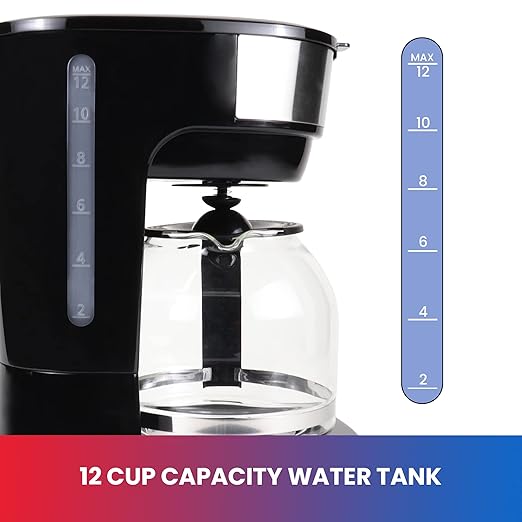 Total Chef Drip Coffee Maker ??12 Cup Programmable Cafe Machine With Glass Pot, Regular & Bold Brew, Autoshut Off Large Water Reservoir, Reusable Filter, Kitchen Appliances For Cafeteria Barista