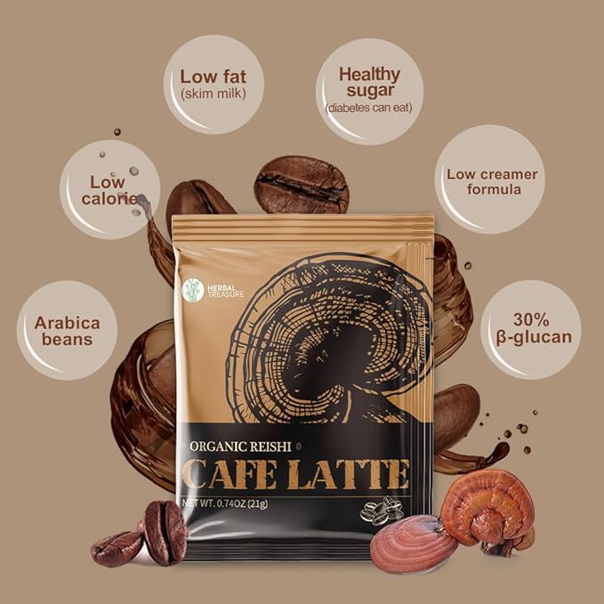 WL Herbal Treasure Ganoderma Reishi Latte Mix, Instant Mushroom Coffee with All Natural Ganoderma Lucidum.