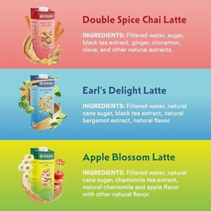 STASH Apple Blossom Latte Concentrate - Barista Style Caffeinated Latte Tea Beverage - Crafted in Oregon - Plant Based and Dairy-Free, Serve Hot or Iced, 32 fl oz (Pack of 6)