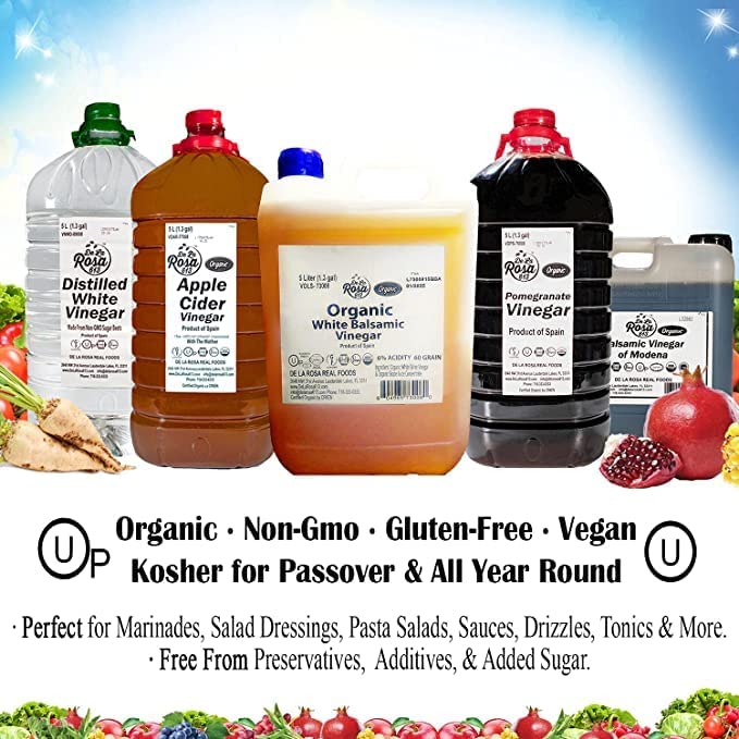 De La Rosa Organic Dark Balsamic Vinegar, Fruity & Juicy, Vegan, Kosher, Non-GMO & Gluten Free, Great for Salad Dressings, Marinades & More 5 Liter (Pack of 1)