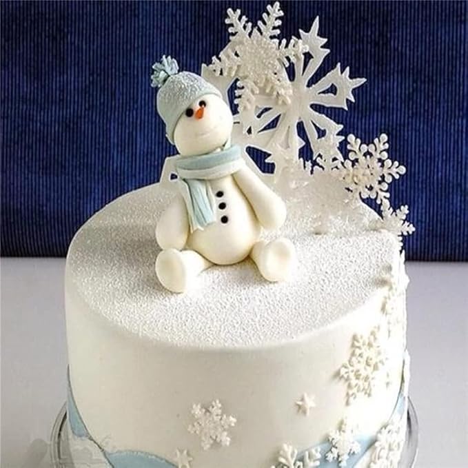 50Pcs White Edible Cake Cupcake Toppers Snowflakes Christmas Winter Frozen Party Decoration