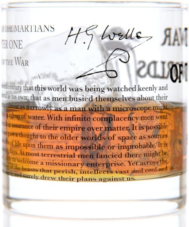 Well Told Classic Literature Rocks Glass - The War of the Worlds by H.G. Wells - Old Fashioned Whiskey Glass Gift for Book Lovers (11 oz)