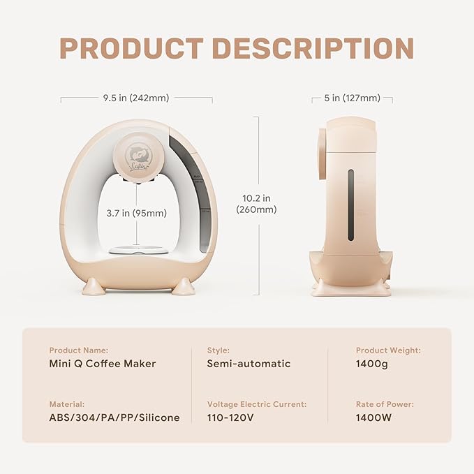 Single Serve Coffee Maker,Fast Brew in 2 minutes,Stylish竊낧ompact Design,MINI Q 2 IN 1 Coffee Machines for K*cup Capsules & Ground Coffee, Champagne Coffee maker