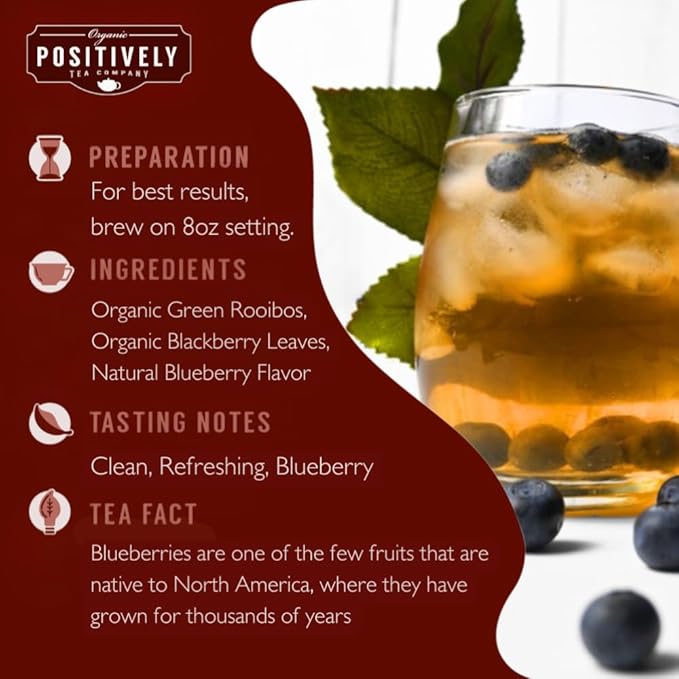 Organic Positively Tea Company, Blueberry Bliss Rooibos Tea, K-Cup Compatible, 24 Pods