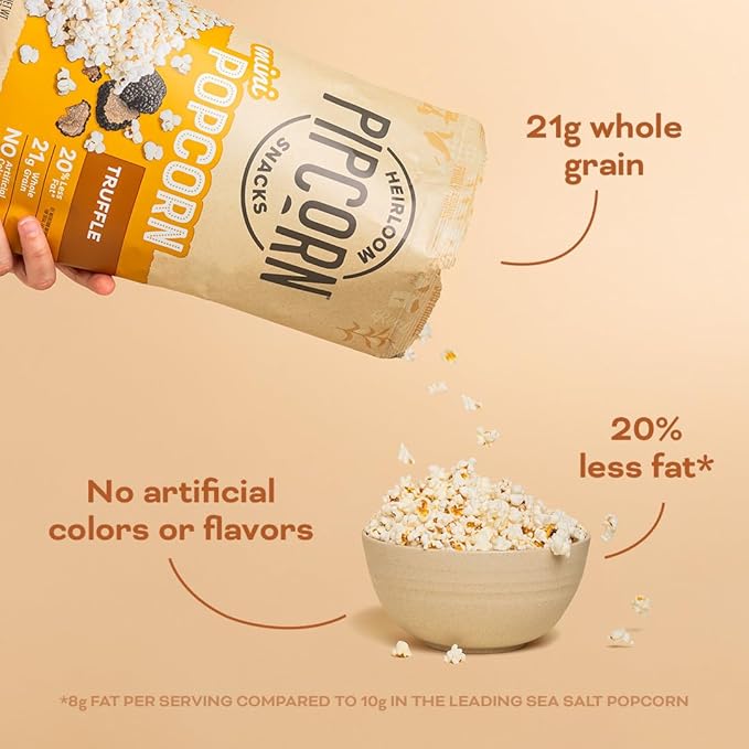 Heirloom Truffle Mini Popcorn by Pipcorn - 4.5oz 6pk - Healthy Snacks, Gluten Free Snacks, Heirloom Corn, Salty Snacks, Black Truffle