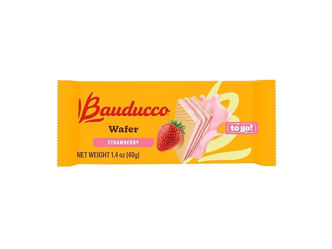 Bauducco Wafer Cookies, Strawberry, Single Serve, 14.1 oz (Pack of 10) - Individually Wrapped Crispy Wafers - Triple-Layer Cream-Filled Dessert - Convenient Indulgence To-Go.