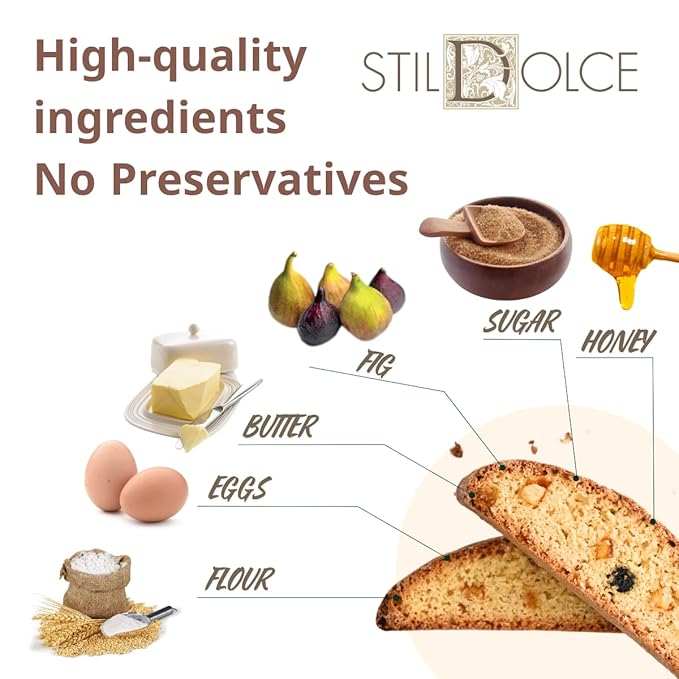 Stildolce Semi-Soft Fig Italian Biscotti Cookies | Made in Tuscany, Italy | Classic Gourmet Biscuits No Preservatives 8.8 Oz