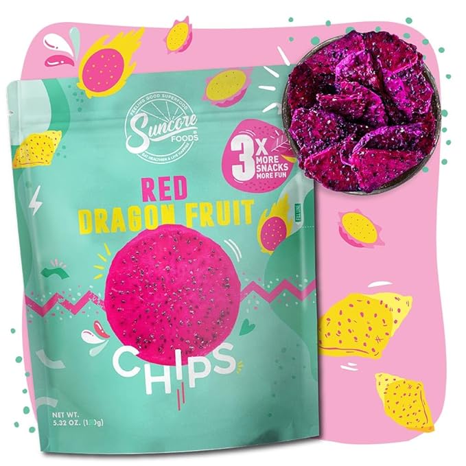 Suncore Foods Red Dragon Fruit Chips & Snacks, 5.32oz (1 Pack), Gluten Free, Non-GMO