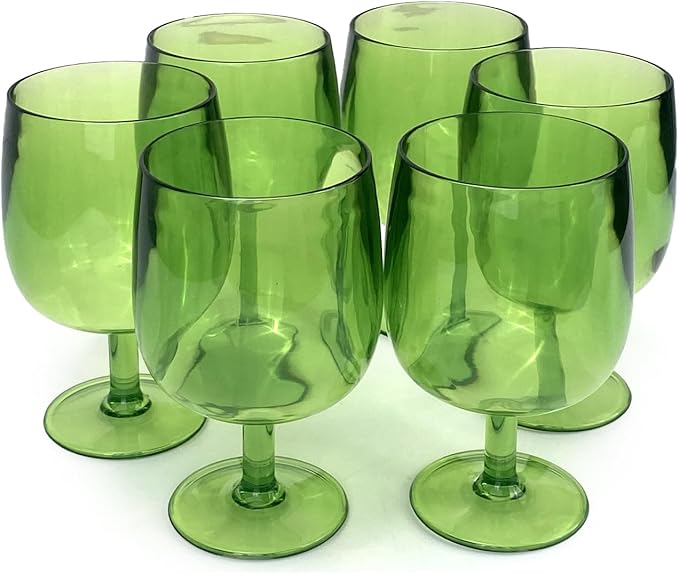 Yalin Set of 6 Unbreakable 12 oz Acrylic Plastic Wine and Water Tumbler Stackable Goblets. (Green, 12 oz)