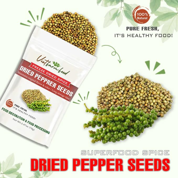 DRIED PEPPER COMS 2.47 Oz (70g) VIETFARMFOOD: Freeze-dried spice extract from 100% pure, Convenient Packaging. Long-term Preservation. Used for Processing Cooking, Baking, Salad Mixing, Soup, Sauces..