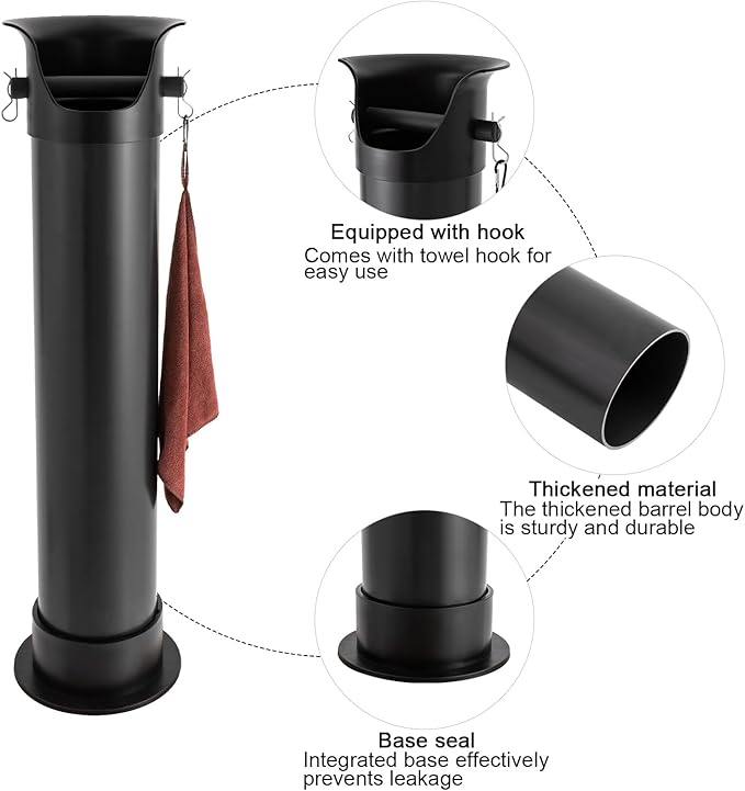 Espresso Coffee Knock Box, Commercial Knock Box for Espresso Coffee Grounds, Floor Standing Coffee Knock Box with 30pcs Garbage Bags and Towel (Black)