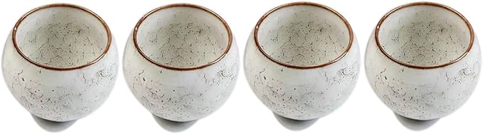 MQjzsh Handmade Chinese Japanese Tea Bowls, Tea Cup Set, 4 Pack, 110ml / 3.7oz for Office, Home, Gifts (White)