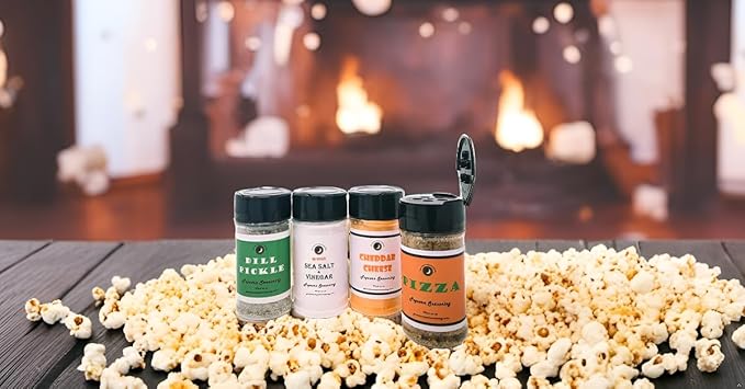 Popcorn Seasoning | Variety 4 Pack | Cheddar Cheese | Dill Pickle | Pizza | Sea Salt & Vinegar | Premium | Crafted in Small Batches | Indulgent Popcorn Seasoning 4-Pack ??Four Irresistible Flavors for Gourmet Snacking!