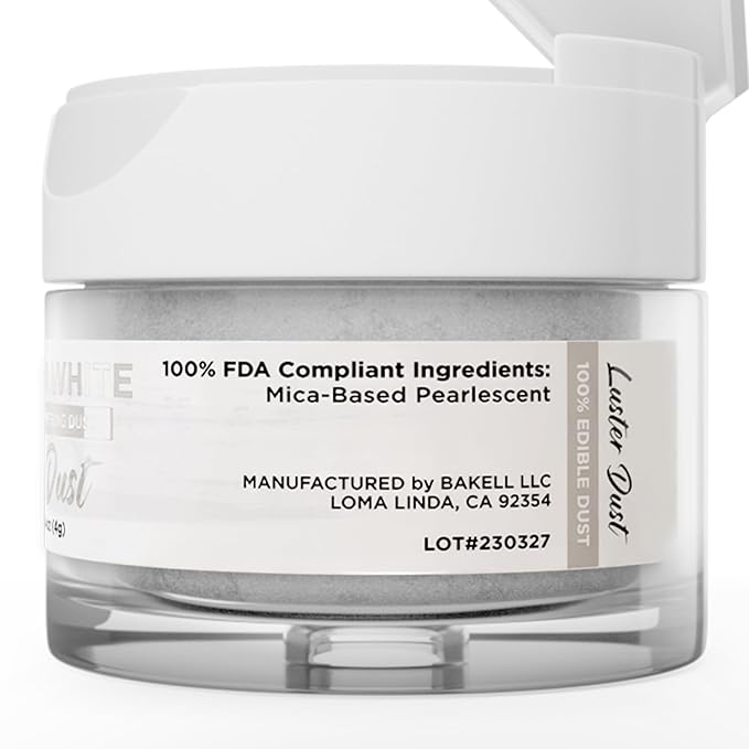 Luster Dust - Ice Queen White (4g 1x Jar) | Edible Vegan Dust & Paint for Cake Decorating, Ice Cream, Desserts, Cocktails and Beverages by Bakell