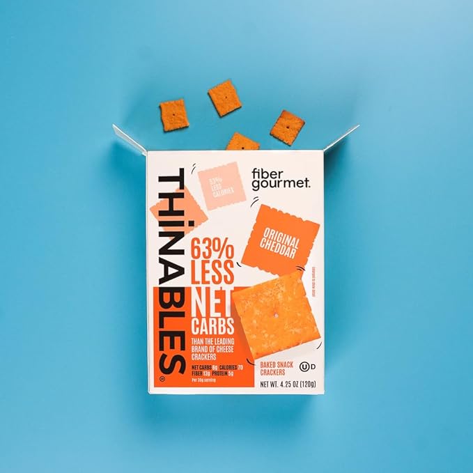 Fiber Gourmet Original Thinables Baked Cheese Crackers β Low Calorie, High Fiber Snack β 6g Net Carbs, 70 Calories, 13g Fiber, 5g Protein β Kosher, Made in USA with Real Cheese - 4.25 oz