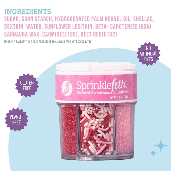 Sweets Indeed Sprinkles 6 Cell Edible Sprinkle Mix Jimmies Perfect for Cake Decorations Baking Ice Cream Cookies Cupcake Topper (Sweetheart)