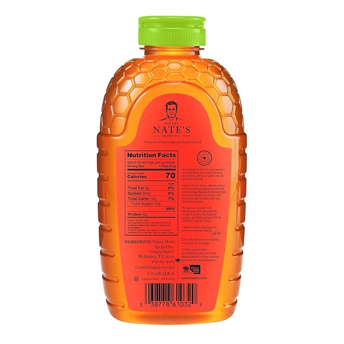 Nate's Organic 100% Pure, Raw & Unfiltered Honey - USDA Certified Organic - 32oz. Squeeze Bottle