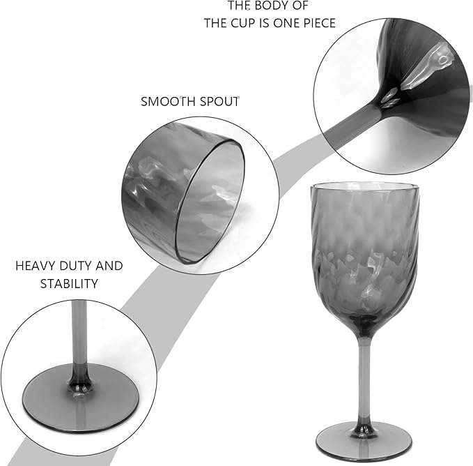 Yalin Set of 6 Unbreakable 15 oz Acrylic Plastic Wine and Water Tumbler Stackable Goblets. (Gray, 15 oz)