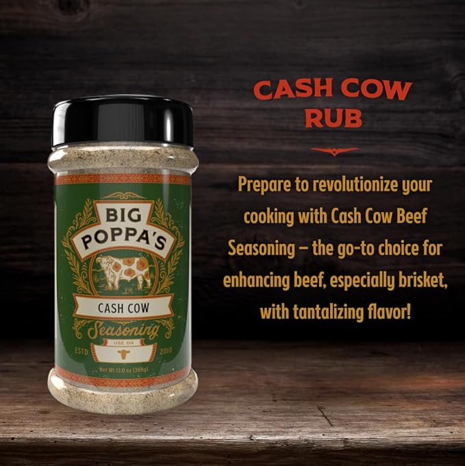 Big Poppa's Cash Cow Seasoning – Unleash the Flavor of Your Beef Recipes with our Mouth-Watering Meat Rub – Use it for Tenderloin, Beefsteak, Brisket and Even Mushrooms! (13 Oz)