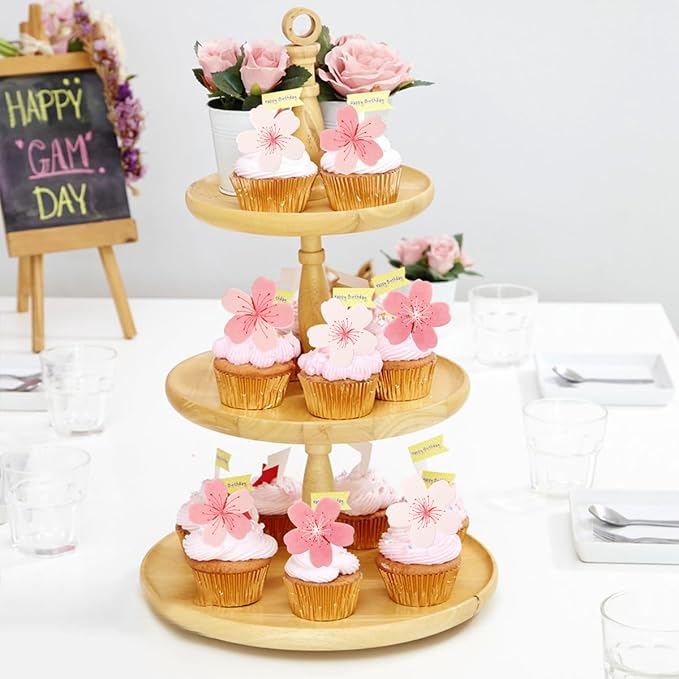 60 Pcs Edible Flowers Cake Topper Cupcake Toppers Decorations Wafer Paper Pink Cherry Blossom Flowers Wedding Themed Party Birthday Cake Decoration