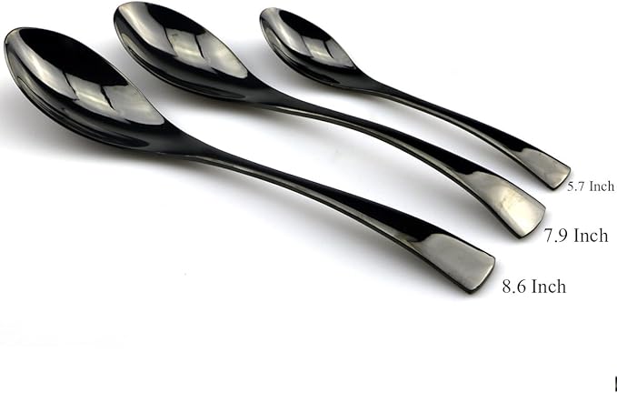 JASHII 18/10 Stainless Steel 24 Piece Mirror Polished Black Flatware Set,Dinner Knife Steak Knife Salad Fork Dessert Coffee Spoon,Service for 4 ,Black Utensil Sets