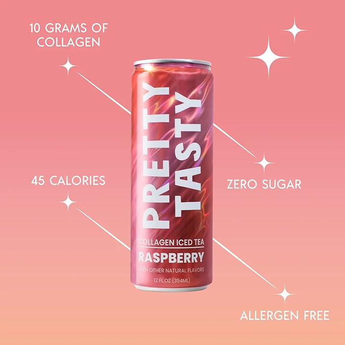 Pretty Tasty Radiance Collagen Tea - Beauty and Wellness - 10g Collagen Peptides Mix - 12 Pack (Raspberry Radiance)