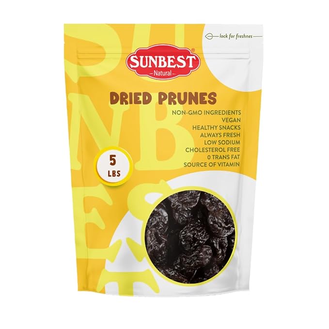 Sunbest Natural Jumbo Pitted Prunes – 5 lb Bulk Bag (80 oz) – Tender, Juicy & Nutrient-Rich Dried Prunes – High in Fiber & Antioxidants – Kosher Certified Dried Plums for Snacking & Cooking