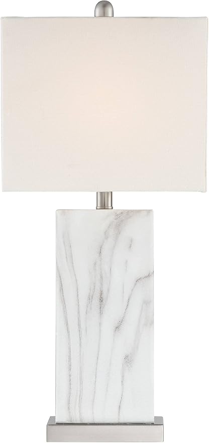 360 Lighting Connie Mid Century Modern Table Lamps 25" High Set of 2 with USB Charging Port White Faux Marble Rectangular Shade for Living Room Desk Bedroom House Bedside Nightstand Home