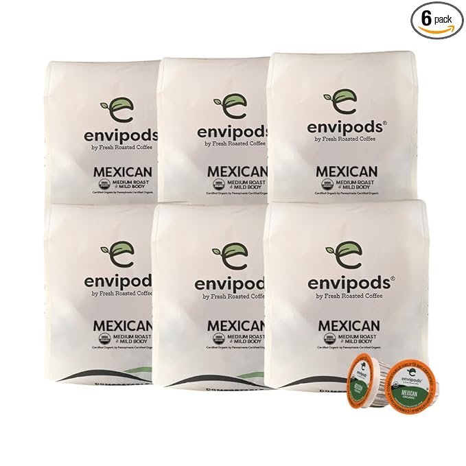 Fresh Roasted Coffee, Organic Mexican envipods | Mold & Myco 3rd Party Tested, BPI Compostable, USDA Organic, Kosher | Med Roast 72 CT for Kcup Brewers | Not for use in Ninja or Hamilton Beach Brewers