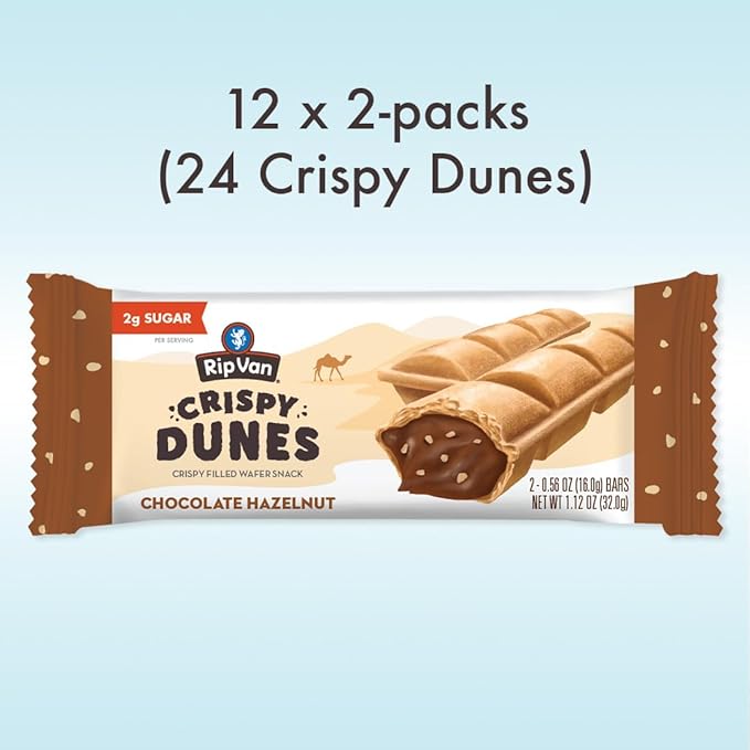 Crispy Dunes Vegan Chocolate Hazelnut Wafer Sticks ??Low-Calorie Keto Snack with Hazelnut Cream Filling, 90 Calories, Non-GMO, Prebiotic Fiber - 12 Pack