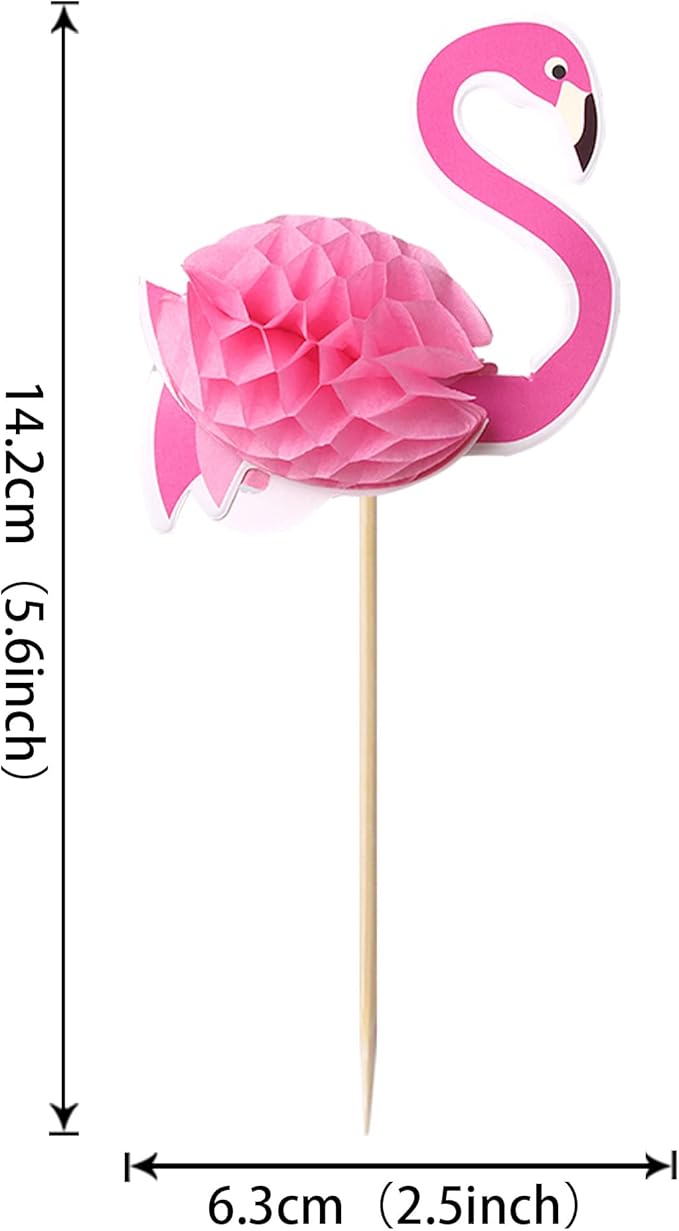 48 Pcs 3D Flamingo Cupcake Toppers Cocktail Tropical Aloha Luau Cupcake Picks Flamingo Summer Hawaiian Beach Cupcake Decorations for Baby Shower Birthday Wedding Party Supplies Pink