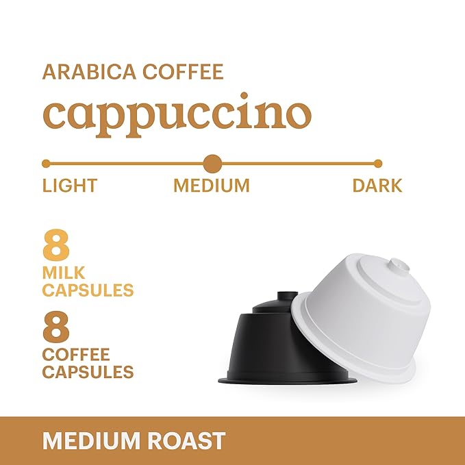 GRANA Cappuccino 16 Capsules Compatible with Nescafe Dolce Gusto - 16 Count - 100% Arabica, Single Source, Clean Coffee Pods