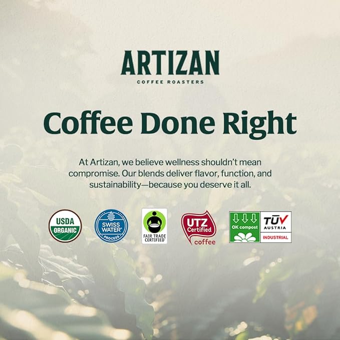 Artizan Organic Single-Serve Heavenly Project Swiss Water Decaf Coffee Bags | Full City Plus Roast | 20 Count | No Equipment Needed | Specialty-Grade Craft Roasted, Nitro-Sealed, Compostable