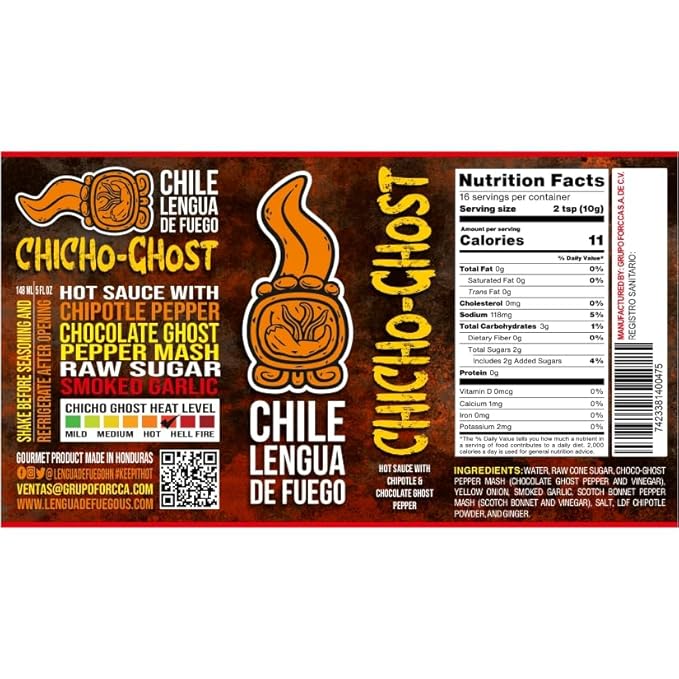 Hot Sauce | Chile Lengua de Fuego (Pack of 3, Chicho-Ghost) – Hot Chipotle & Ghost Pepper Sauce with Garlic, Ginger & Panela, Smoky Gourmet Heat