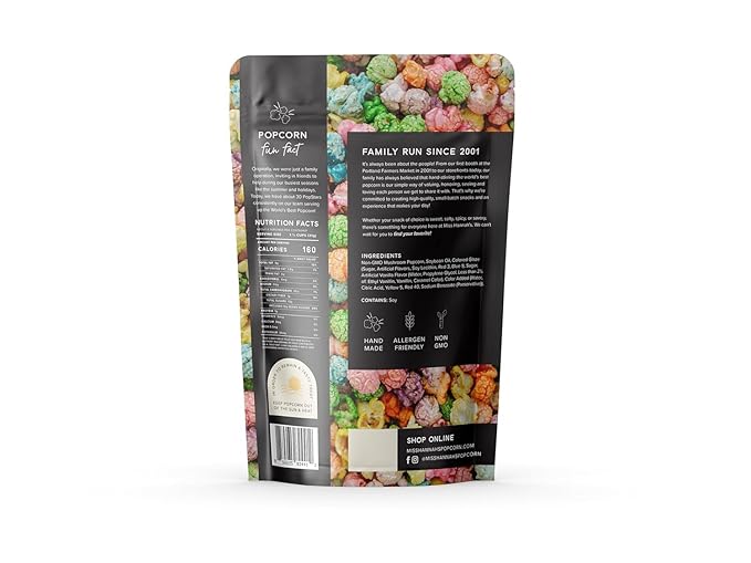 Miss Hannah's Gourmet Tutti Frutti Popcorn - Colorful & Flavorful Snack Blend with Blue Raspberry, Cherry, Grape & Vanilla | Sweet Gourmet Popcorn Treat - 16oz (3 Pack)