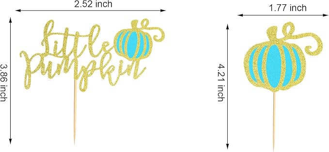 24Pcs Little Pumpkin Cupcake Toppers Fall Pumpkin Cupcake Picks for Thanksgiving Halloween Baby Shower Kids Birthday Party Cake Decorations Supplies - Bule Glitter