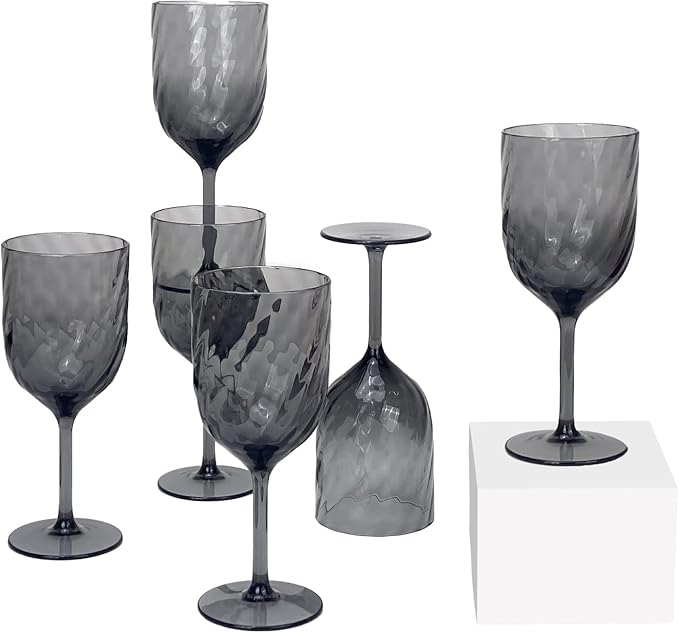 Yalin Set of 6 Unbreakable 15 oz Acrylic Plastic Wine and Water Tumbler Stackable Goblets. (Gray, 15 oz)