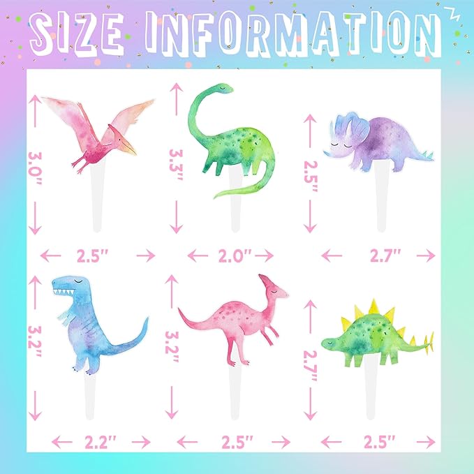 36 Pcs Pink Dinosaur Cupcake Toppers - Pink Dinosaur Party Decorations and Girl Dinosaur Party Cupcake Toppers