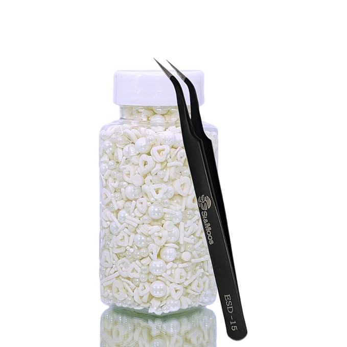 White Heart and Pearl Sprinkles White Edible Pearls Heart Confetti Sprinkles Christmas Cookie Decorations Edible Sugar Pearls for Cakes,Cupcakes Toppers Baby Shower Wedding Supplies 3.35 OZ with Tweezers