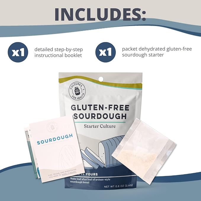 Cultures for Health Gluten Free Sourdough Starter | Heirloom Dehydrated Culture for Baking Gluten Free Bread | DIY Pasta, Pizza Dough, Pie Crust, & More | Non-GMO Prebiotic Sourdough Bread