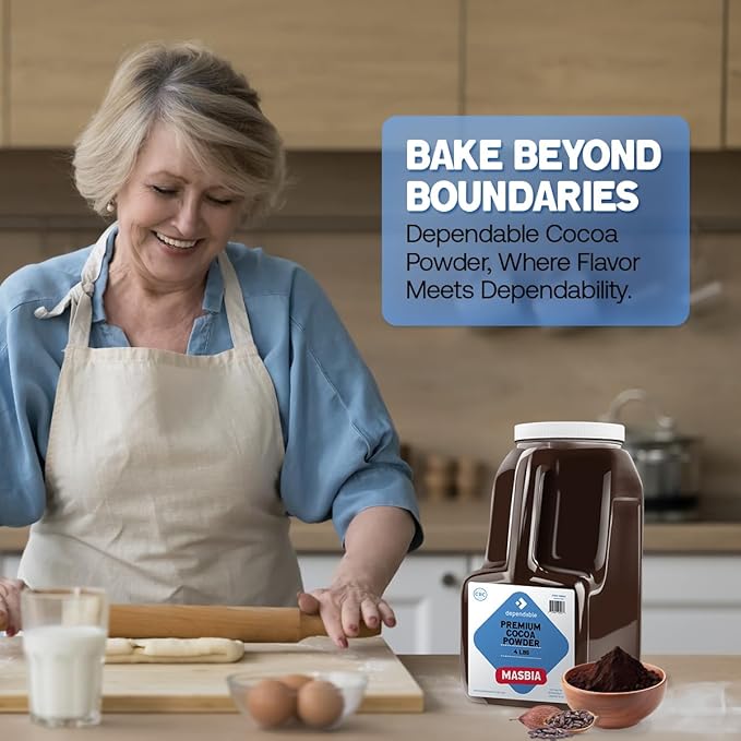 Dependable Foods Premium Cocoa Powder - 4 Lb. Jar - Dutch Processed - Bulk, Kosher, Rich Chocolate Flavor ??Allergen-Free, Gluten-Free, Non-GMO