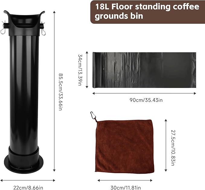 Knock Box for Espresso Grounds, 18L Floor Standing Grounds Bucket with Towel and Garbage Bags for Barista Coffee Shop Bar,Coffee Knock Box for Barista Shop Bar (A)