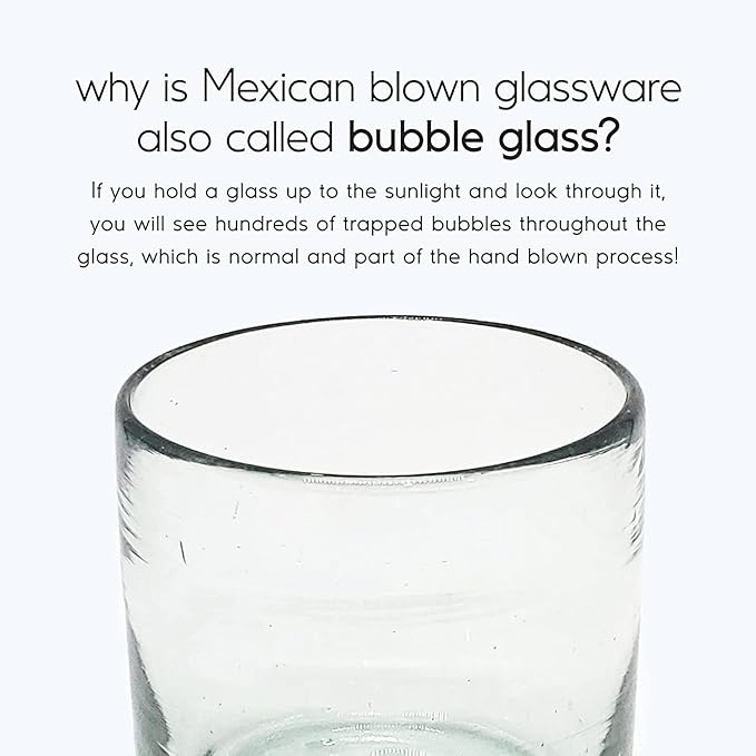 Clear 14 oz Drinking Glasses (set of 6), Hand Blown Mexican Glassware, Recycled Glass Drinking Glasses, Lead-Free, Cocktail Margarita Glasses, Wine Glasses, Shot Glasses, Whiskey Glasses (Drinking)