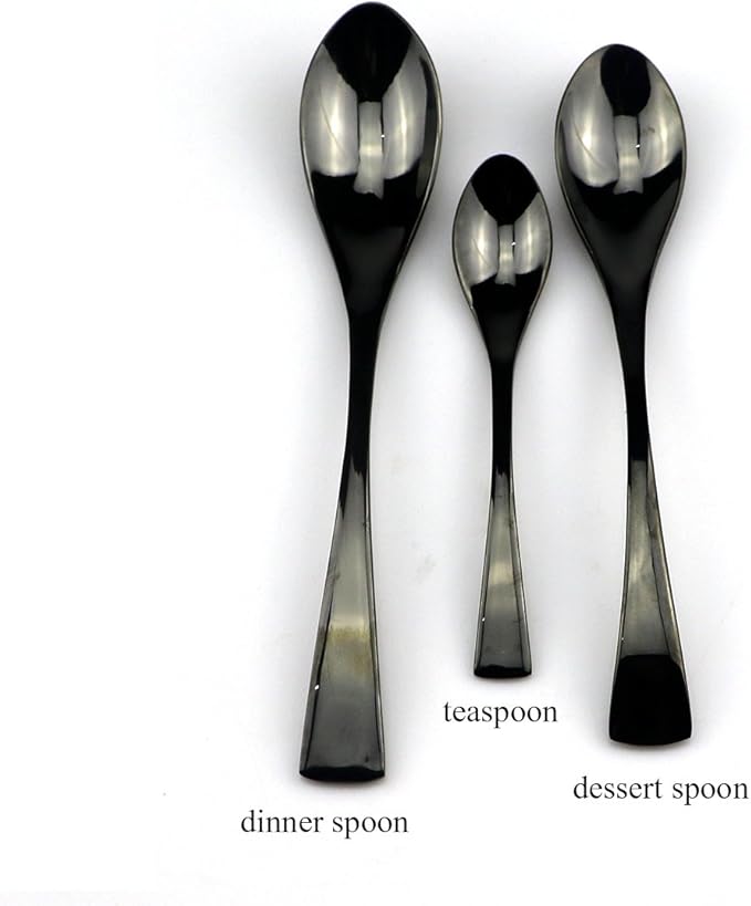 JASHII 18/10 Stainless Steel 24 Piece Mirror Polished Black Flatware Set,Dinner Knife Steak Knife Salad Fork Dessert Coffee Spoon,Service for 4 ,Black Utensil Sets
