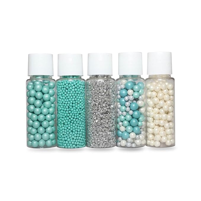 Confect - Edible Mint Green, Teal & Turquise with Silver Sparkling Sugar -Woodland Disco Ball Sprinkle Mix ??Cake, Cupcake & Cookie Decorating Toppings ?밮egan, Gluten-Free, Nut-Free, Soy-Free, Dairy-Free, Palm Oil-Free, Dye-Free- 5 Oz