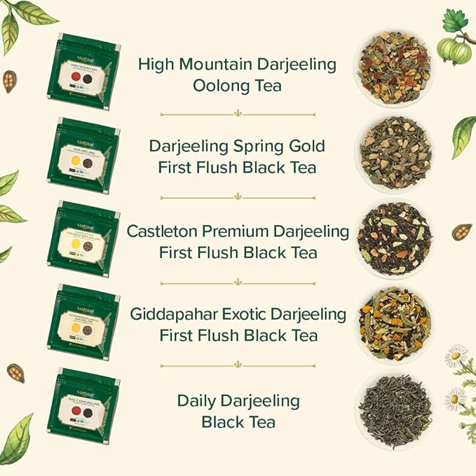 VAHDAM, Assorted Darjeeling Tea Sampler (10 Flavors, 50 Servings) Gluten Free, Non GMO - Darjeeling First Flush & Second Flush | Loose Leaf Tea Sample