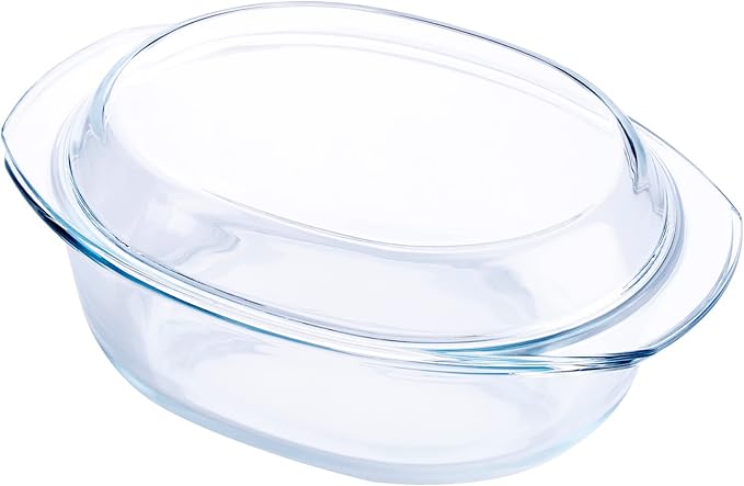 Oval Tempered Glass Casserole Dish, Tough Glass Casserole Baking Dish with Glass Cover. Oven, Freezer and Dishwasher Safe.- 3.5 Liter